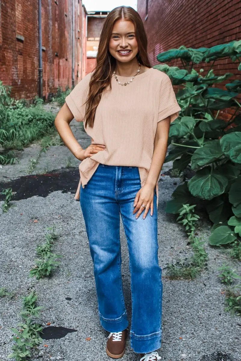 Jet Stream Textured Knit Round Neck Short Sleeve Top for Summer - Love Salve